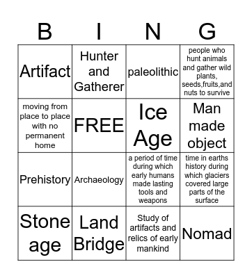 Hunters and Gatherers Bingo Card