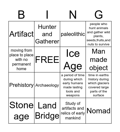 Hunters and Gatherers Bingo Card