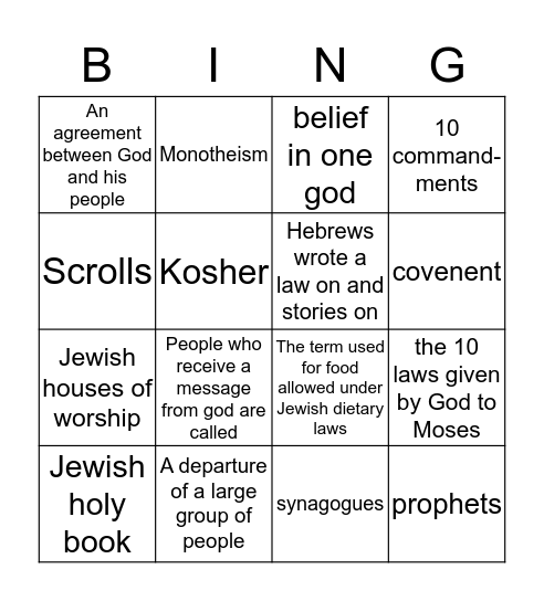 Judaism Bingo Card