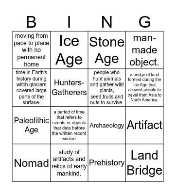 Hunters and Gathers Bingo Card