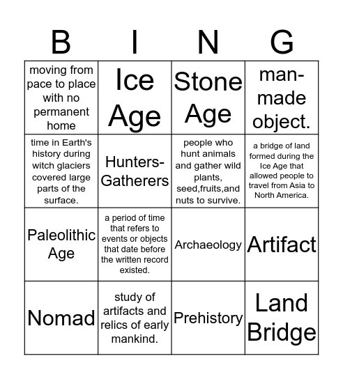 Hunters and Gathers Bingo Card