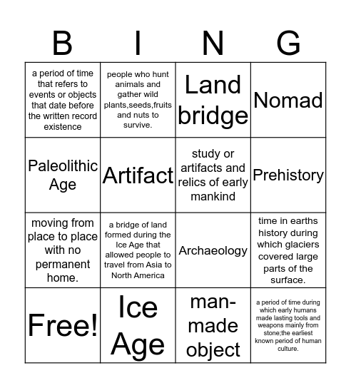 Hunters and Gatherers Bingo Card