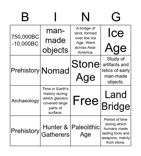 Hunters and Gatherers Bingo Card