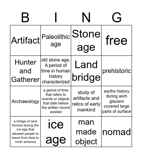 Hunters and Gatherers  Bingo Card