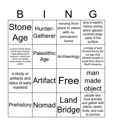 Hunters and Gatherers  Bingo Card