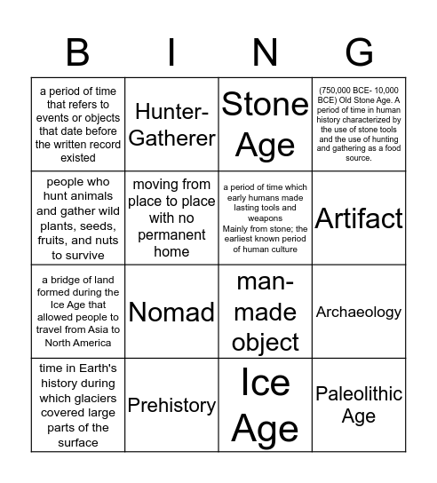 Hunters & Gatherers Bingo Card
