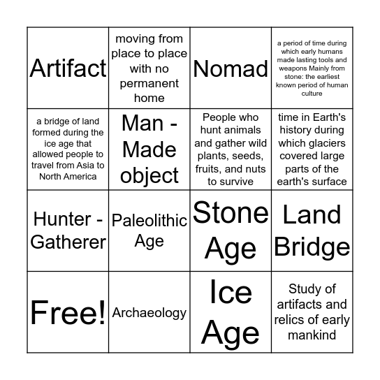 Hunter and Gatherer Bingo Card