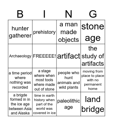 Hunter Gatherer  Bingo Card