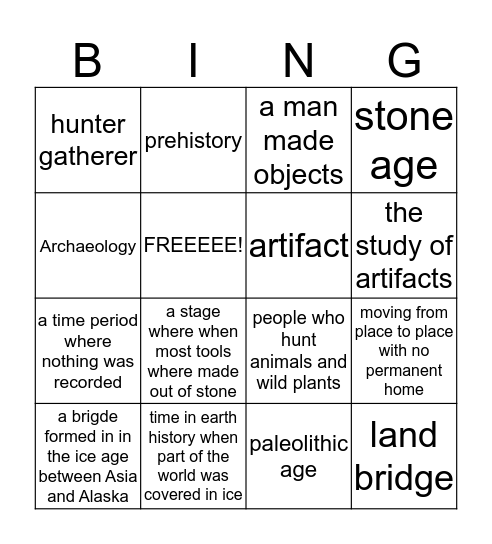 Hunter Gatherer  Bingo Card
