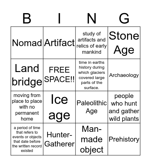 Hunter and Gatherer Bingo Card