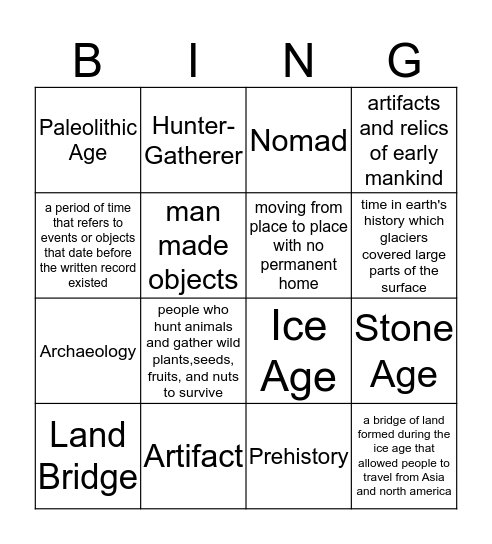 Hunter and Gatherer Bingo  Bingo Card
