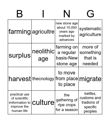 NEOLITHIC AGE Bingo Card