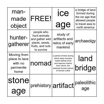 Hunter and gatherer bingo Card