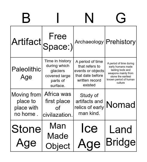 Hunters and Gatherer Bingo Card