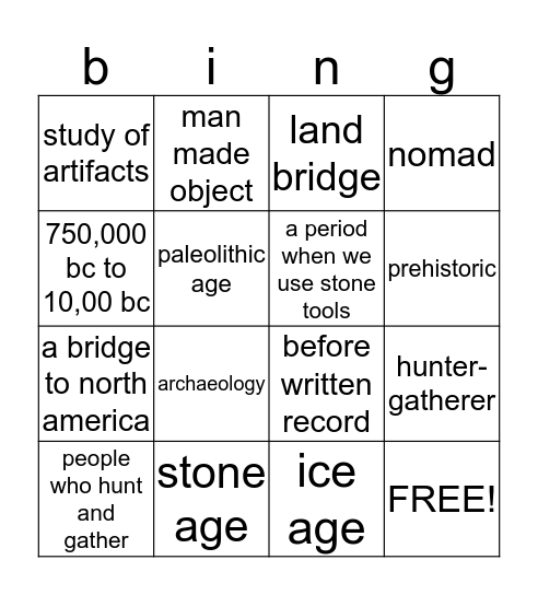 Hunter and gatherer bingo Card