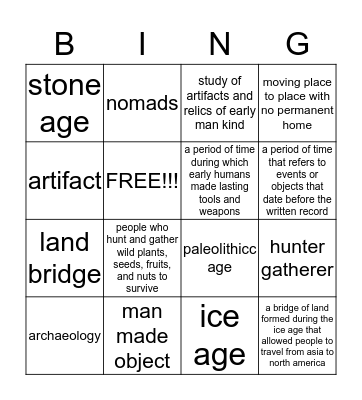Hunter And Gatherer Bingo Card