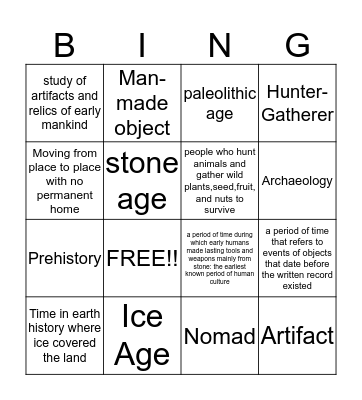 Hunter and Gatherer Bingo Card