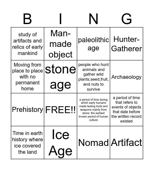 Hunter and Gatherer Bingo Card