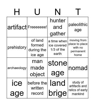 Hunter and Gather Bingo Card