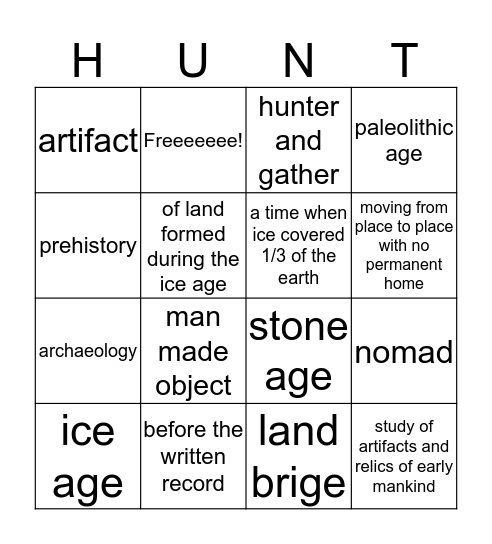 Hunter and Gather Bingo Card