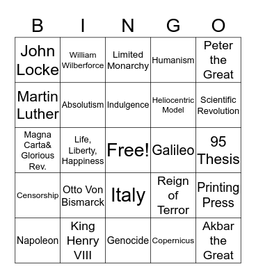 Global Review Bingo Card
