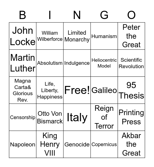 Global Review Bingo Card