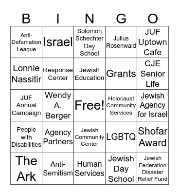 JUF Luncheon Bingo Card