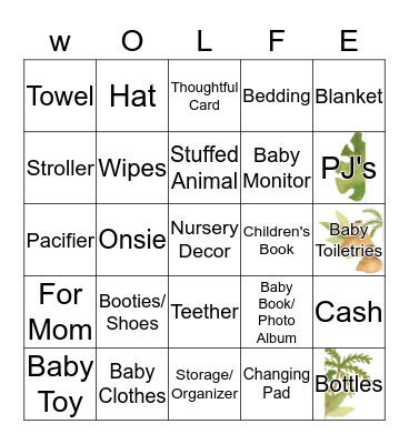Baby Shower Bingo Card
