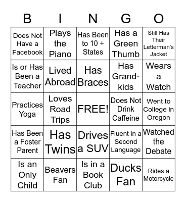 Independent Living Retreat Bingo Card