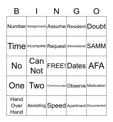 SAMM Bingo Card