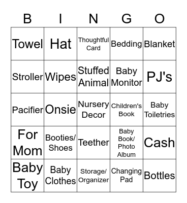 Baby Shower Bingo Card