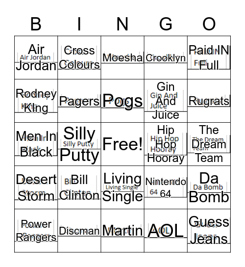 90's Bingo Card