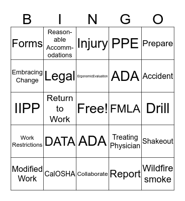2019 AHSC SAFETY BINGO!! Bingo Card