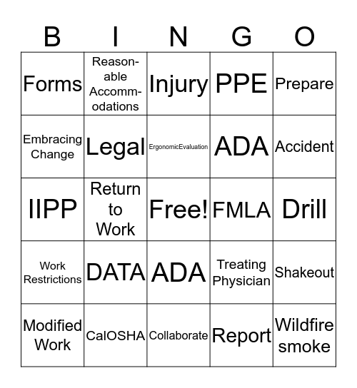 2019 AHSC SAFETY BINGO!! Bingo Card