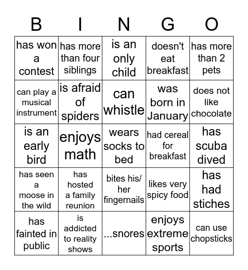 Find someone who . . . Bingo Card