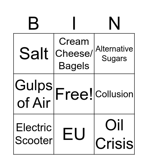 ECON 2101 Bingo Card