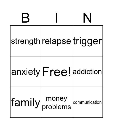 Sobriety Bingo Card