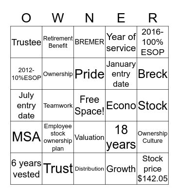 ESOP Bingo Card