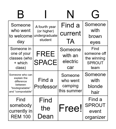 Sprout 2019 Bingo Card