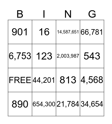 PLACE VALUE Bing Bingo Card