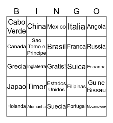 Paises e Nacionalidades Bingo Card