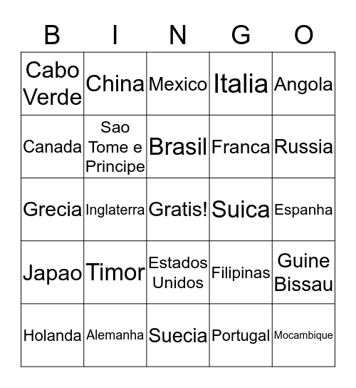Paises e Nacionalidades Bingo Card