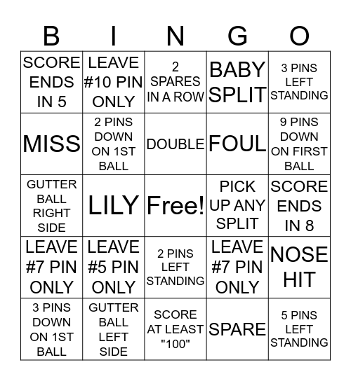 MRS GERRY'S BOWLING Bingo Card