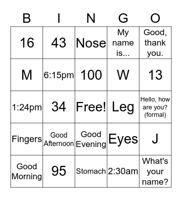 Spanish-English BINGO Card