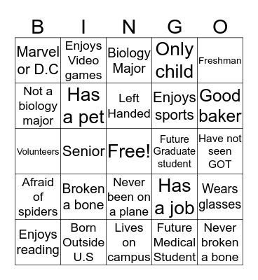 Ice breaker Bingo Card