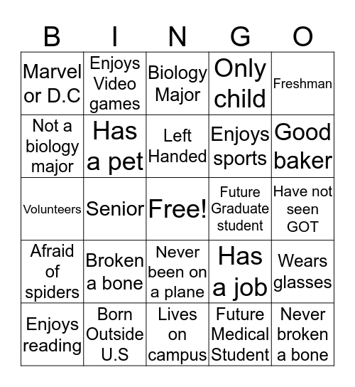 Ice breaker Bingo Card