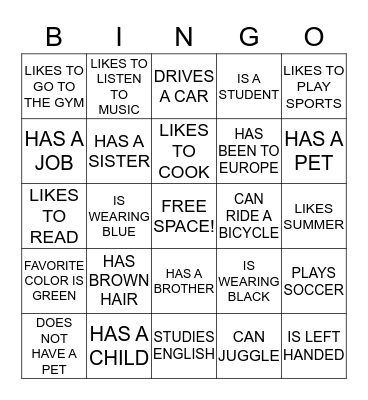 Get to Know You BINGO Card