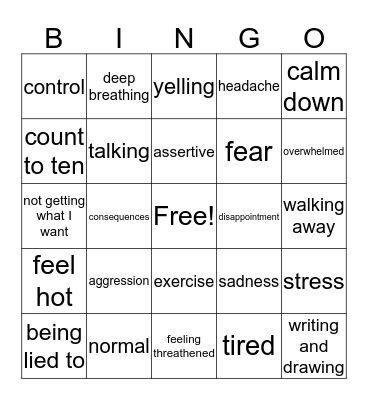 Anger Bingo Card
