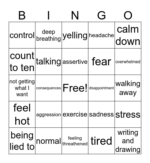 Anger Bingo Card