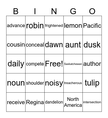 Vocabulary Bingo Card